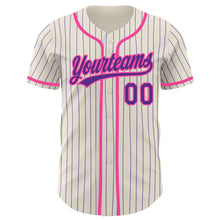 Load image into Gallery viewer, Custom Cream Purple Pinstripe Pink Authentic Baseball Jersey