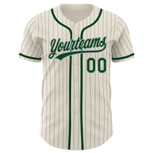 Load image into Gallery viewer, Custom Cream Gray Pinstripe Green Authentic Baseball Jersey