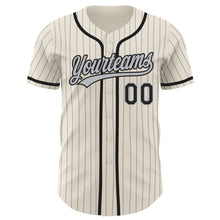 Load image into Gallery viewer, Custom Cream Gray Pinstripe Black Authentic Baseball Jersey