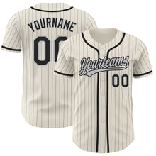 Load image into Gallery viewer, Custom Cream Gray Pinstripe Black Authentic Baseball Jersey