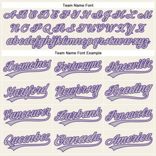 Load image into Gallery viewer, Custom Cream Gray Pinstripe Purple Authentic Baseball Jersey