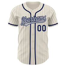 Load image into Gallery viewer, Custom Cream Gray Pinstripe Navy Authentic Baseball Jersey