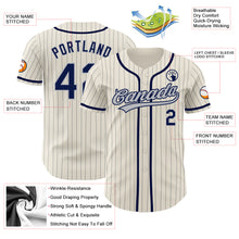 Load image into Gallery viewer, Custom Cream Gray Pinstripe Navy Authentic Baseball Jersey