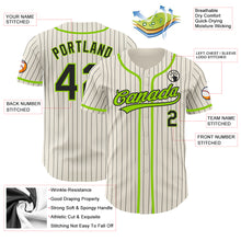 Load image into Gallery viewer, Custom Cream Black Pinstripe Neon Green Authentic Baseball Jersey
