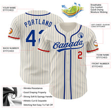 Load image into Gallery viewer, Custom Cream Royal Pinstripe Red Authentic Baseball Jersey