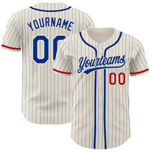 Load image into Gallery viewer, Custom Cream Royal Pinstripe Red Authentic Baseball Jersey