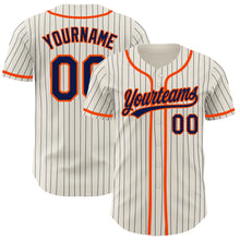 Load image into Gallery viewer, Custom Cream Navy Pinstripe Orange Authentic Baseball Jersey