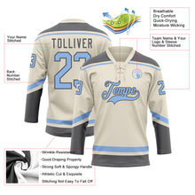 Load image into Gallery viewer, Custom Cream Light Blue-Steel Gray Hockey Lace Neck Jersey