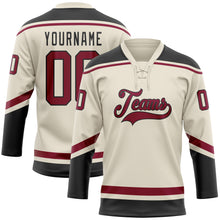 Load image into Gallery viewer, Custom Cream Maroon-Black Hockey Lace Neck Jersey
