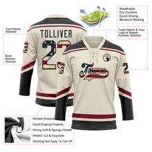 Load image into Gallery viewer, Custom Cream Vintage USA Flag Black-Maroon Hockey Lace Neck Jersey