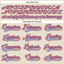 Load image into Gallery viewer, Custom Cream Light Blue-Red Hockey Lace Neck Jersey