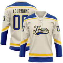Load image into Gallery viewer, Custom Cream Royal-Yellow Hockey Lace Neck Jersey