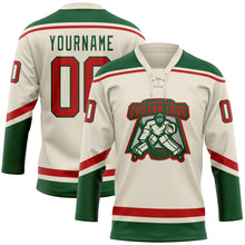 Load image into Gallery viewer, Custom Cream Red-Green Hockey Lace Neck Jersey