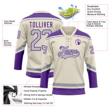 Load image into Gallery viewer, Custom Cream Gray-Purple Hockey Lace Neck Jersey