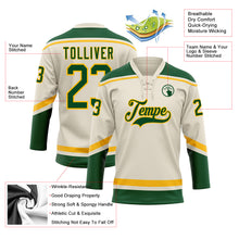 Load image into Gallery viewer, Custom Cream Green-Gold Hockey Lace Neck Jersey