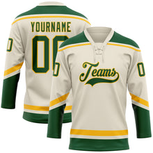 Load image into Gallery viewer, Custom Cream Green-Gold Hockey Lace Neck Jersey