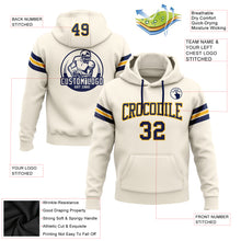 Load image into Gallery viewer, Custom Stitched Cream Navy-Gold Football Pullover Sweatshirt Hoodie