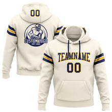 Load image into Gallery viewer, Custom Stitched Cream Navy-Gold Football Pullover Sweatshirt Hoodie