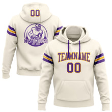 Load image into Gallery viewer, Custom Stitched Cream Purple-Gold Football Pullover Sweatshirt Hoodie