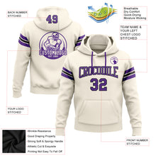 Load image into Gallery viewer, Custom Stitched Cream Purple-Black Football Pullover Sweatshirt Hoodie