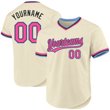 Load image into Gallery viewer, Custom Cream Pink Black-Light Blue Authentic Throwback Baseball Jersey