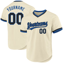 Load image into Gallery viewer, Custom Cream Black-Blue Authentic Throwback Baseball Jersey