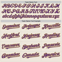 Load image into Gallery viewer, Custom Cream Gray Pinstripe Purple-Old Gold Authentic Baseball Jersey