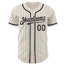 Load image into Gallery viewer, Custom Cream Black Pinstripe Black Authentic Baseball Jersey