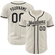 Load image into Gallery viewer, Custom Cream Black Pinstripe Black Authentic Baseball Jersey