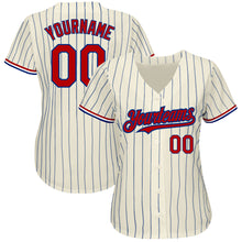 Load image into Gallery viewer, Custom Cream Royal Pinstripe Red-White Authentic Baseball Jersey