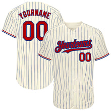 Load image into Gallery viewer, Custom Cream Royal Pinstripe Red-White Authentic Baseball Jersey