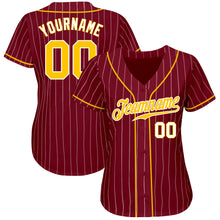 Load image into Gallery viewer, Custom Crimson White Pinstripe Gold-White Authentic Baseball Jersey