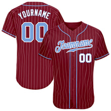 Load image into Gallery viewer, Custom Crimson White Pinstripe Light Blue-White Authentic Baseball Jersey