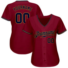 Load image into Gallery viewer, Custom Crimson Navy-Old Gold Authentic Baseball Jersey