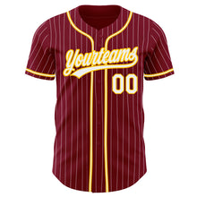 Load image into Gallery viewer, Custom Crimson White Pinstripe White-Gold Authentic Baseball Jersey