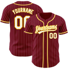 Load image into Gallery viewer, Custom Crimson White Pinstripe White-Gold Authentic Baseball Jersey