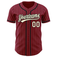 Load image into Gallery viewer, Custom Crimson Cream Pinstripe Black Authentic Baseball Jersey