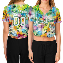 Load image into Gallery viewer, Custom Women's Graffiti Pattern White-Kelly Green Scratch 3D V-Neck Cropped Baseball Jersey