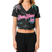 Load image into Gallery viewer, Custom Women's Black Pink-White Hawaii Palm Trees 3D V-Neck Cropped Baseball Jersey