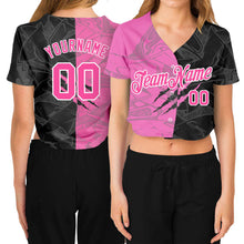 Load image into Gallery viewer, Custom Women's Graffiti Pattern Pink-White Scratch 3D V-Neck Cropped Baseball Jersey