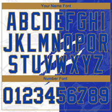 Load image into Gallery viewer, Custom Women's Graffiti Pattern Royal-Old Gold Scratch 3D V-Neck Cropped Baseball Jersey