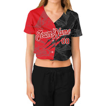 Load image into Gallery viewer, Custom Women's Graffiti Pattern Red-White Scratch 3D V-Neck Cropped Baseball Jersey