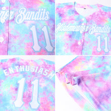 Load image into Gallery viewer, Custom Women's Tie Dye White-Light Blue Watercolor Gradient 3D V-Neck Cropped Baseball Jersey