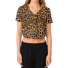 Load image into Gallery viewer, Custom Women's Brown Brown-Old Gold Leopard 3D V-Neck Cropped Baseball Jersey