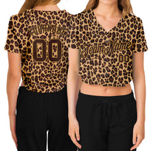 Load image into Gallery viewer, Custom Women's Brown Brown-Old Gold Leopard 3D V-Neck Cropped Baseball Jersey