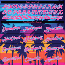 Load image into Gallery viewer, Custom Women's Royal Pink-Light Blue Hawaii Palm Trees 3D V-Neck Cropped Baseball Jersey