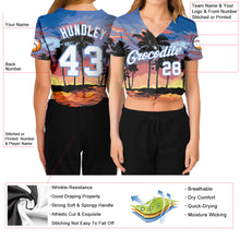 Load image into Gallery viewer, Custom Women's Light Blue White-Light Blue Hawaii Palm Trees 3D V-Neck Cropped Baseball Jersey