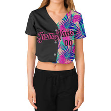 Load image into Gallery viewer, Custom Women's Black Black-Pink Summer 3D V-Neck Cropped Baseball Jersey