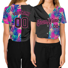 Load image into Gallery viewer, Custom Women's Black Black-Pink Summer 3D V-Neck Cropped Baseball Jersey