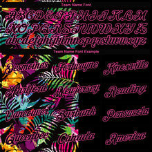 Load image into Gallery viewer, Custom Women's Black Black-Pink Tropical Palm Leaves 3D V-Neck Cropped Baseball Jersey